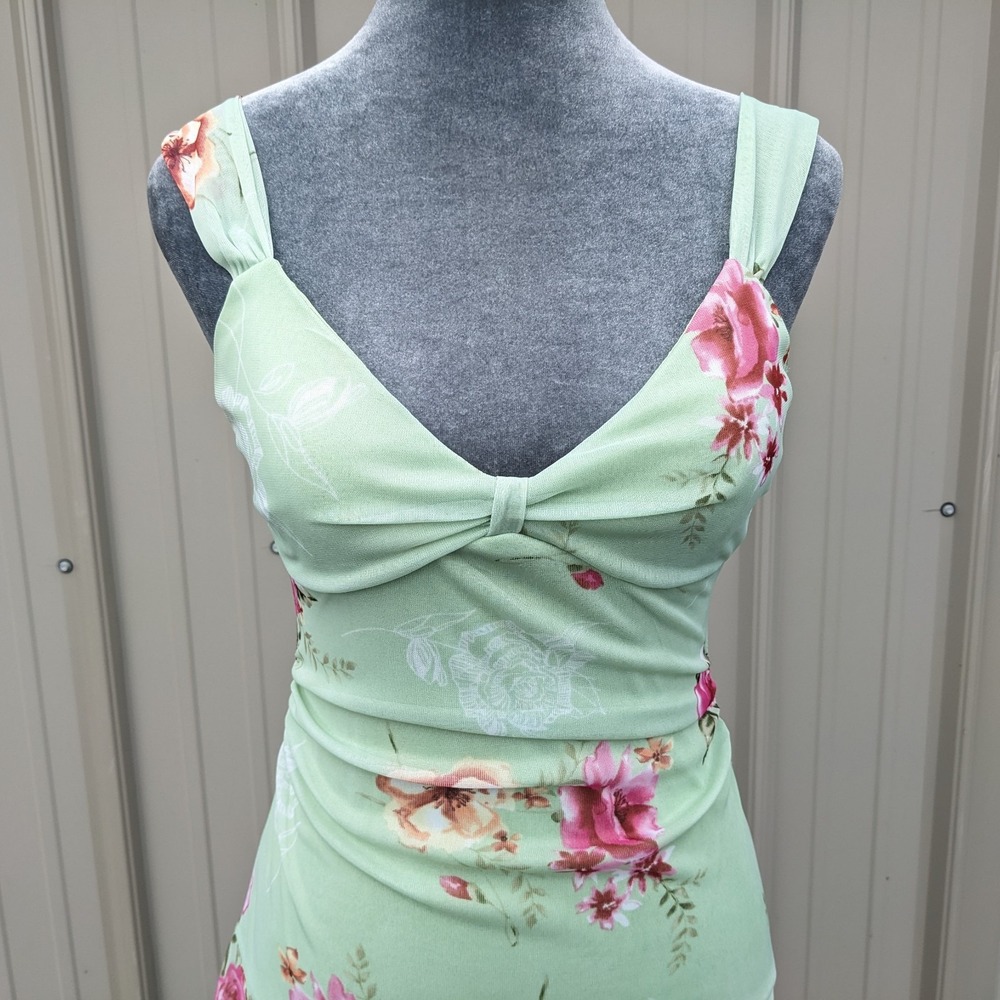 Vintage Y2K Floral Asymmetrical Fairy Dress XS Sheer Mesh Overlay Drop Waist - Picture 4 of 15